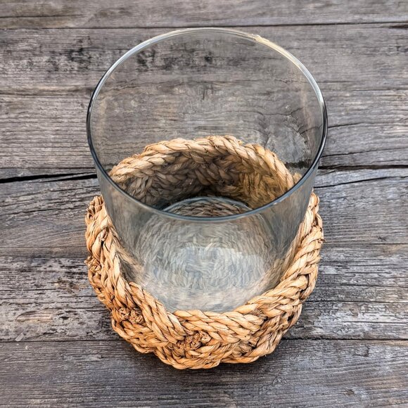 Large Woven Wicker Basket Base Hurricane Candle Holder Vase Natural Decor - Picture 3 of 6